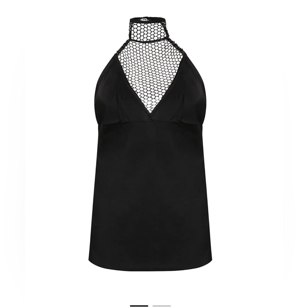 Rotate Chic Black Halter Top with Mesh Detail size S
